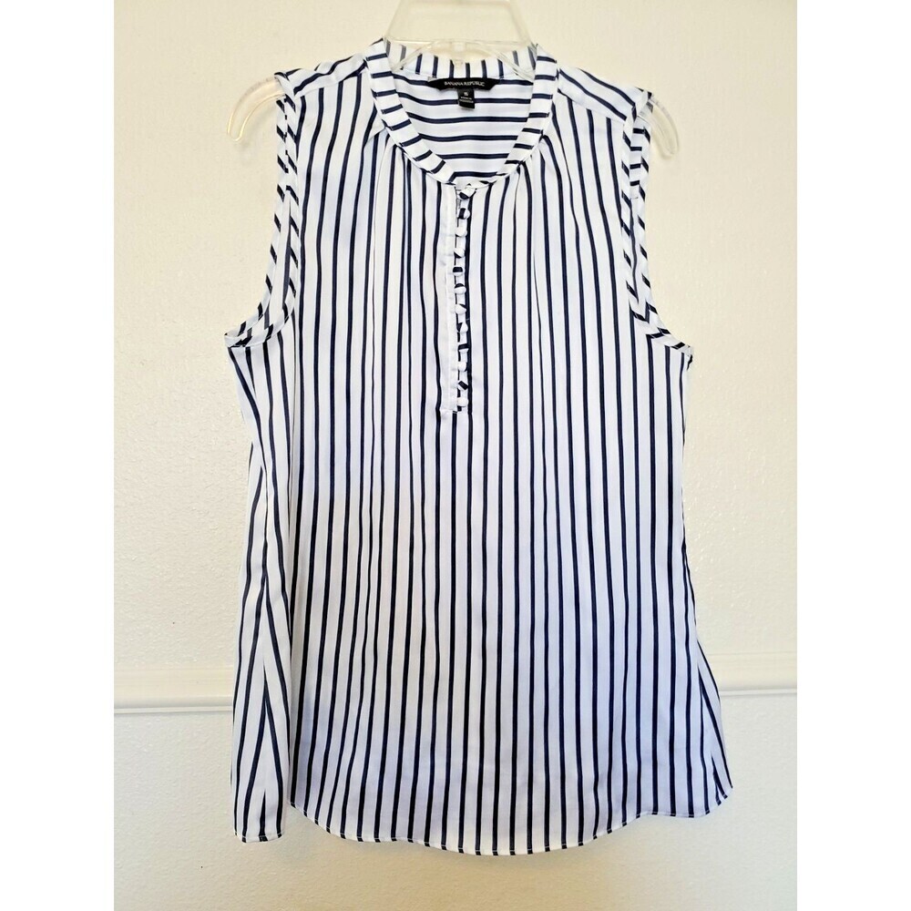Banana Republic Womens Blue White Striped Sleeveless Button Front Blouse Size S